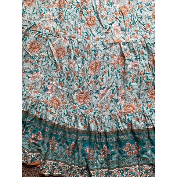 Simplee Boho Mint Floral Print Maxi Skirt Cottagecore Gypsy Hippie Bohemian, 2XL - Picture 4 of 16